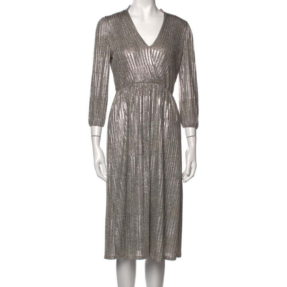 Alice + Olivia Gold Silver Metallic Midi Dress Size 0 NYE